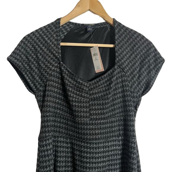 Banana Republic Black Gray Houndstooth Cap Sleeve Sheath Dress 8 Petite - Picture 2 of 6